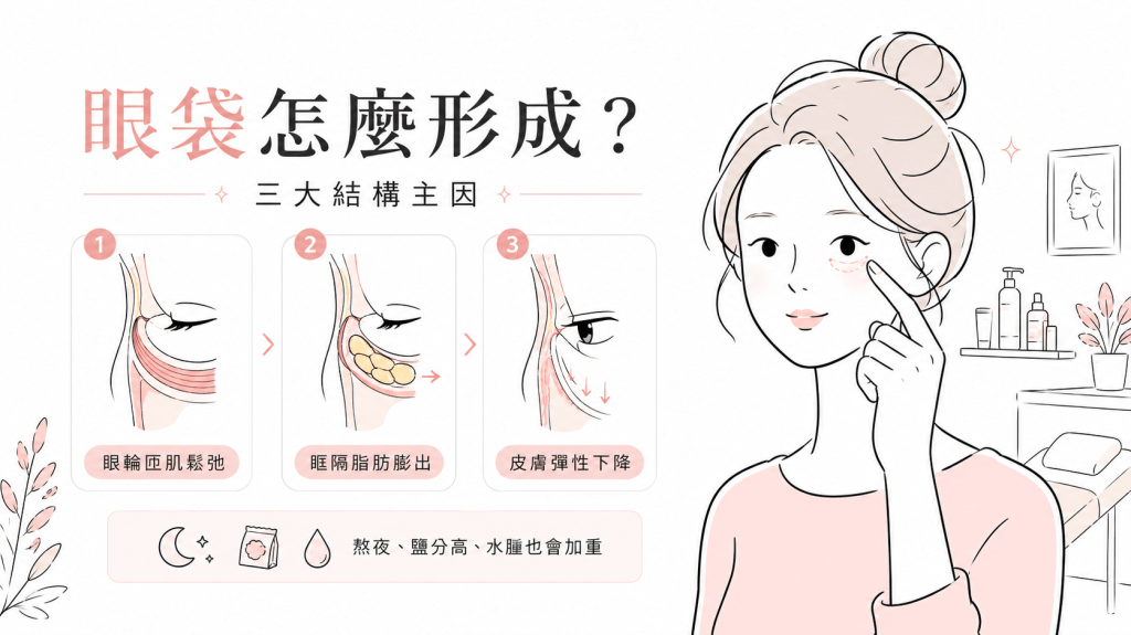 眼袋是怎麼形成的？脂肪膨出、肌肉鬆弛與皮膚老化三大結構主因